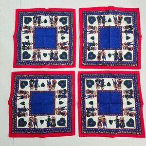 Leif Thesen Oslo Scandinavian Dutch Festive Folk Art Dancers Four Napkins 10" Sq